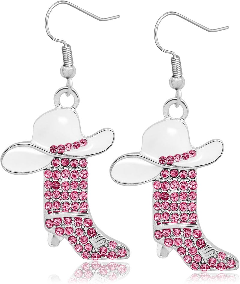 Rhinestone Western Boots Earrings Cowgirl Cowboy Enamel Hat Bohemian Rodeo Boot Drop Dangle Earrings for Women